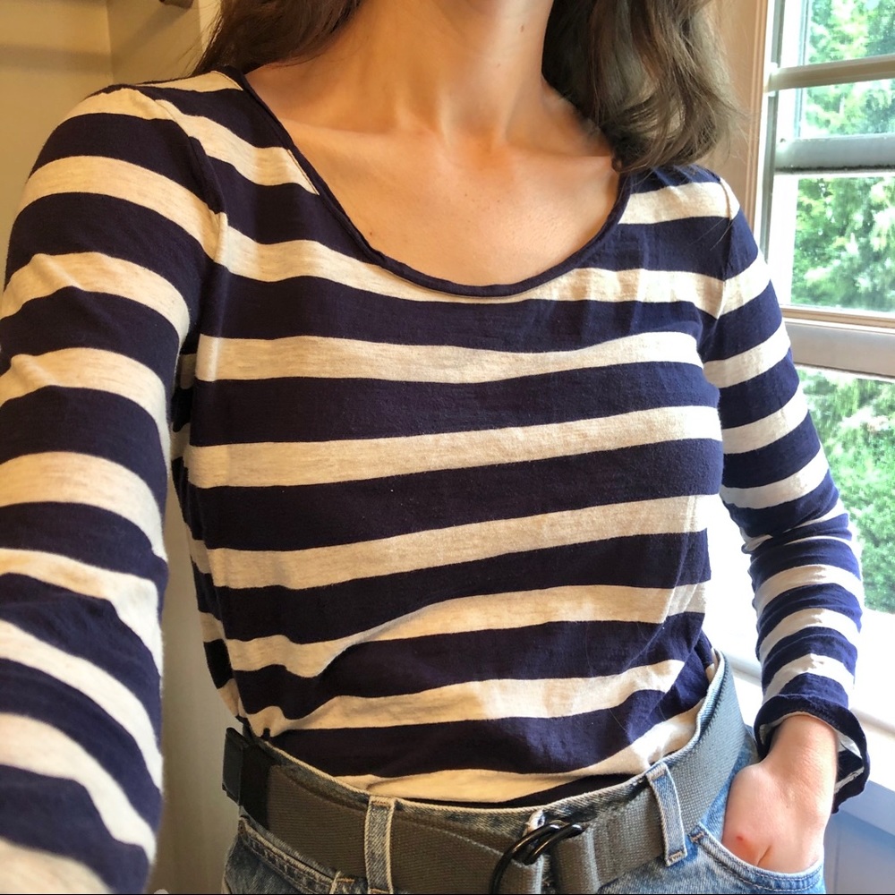 Ann Taylor Loft Navy Stripe Long Sleeve Tee
